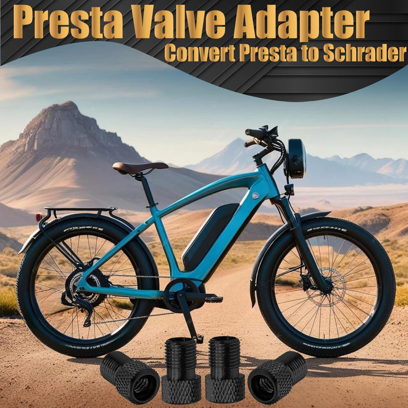 2PCS Presta Valve Adapter, Aluminum Convert Presta to Schrader Adaptor, Inflate Tire Using Standard Pump or Air Compressor for Bikes, 2 x Black Tire Valve Caps(Reticulated Grain Style, Black) 2 pcs + 2 caps 2PCS Black Reticulated Grain Style + 2 Caps