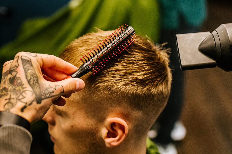 Kobe Professional Large Round Hair Brush and Quiff Roller for Men | 20mm 12-Row Dense Bristles | Comfort Ball-Tipped Pins, Non-Slip Grip, Anti-Static Volumising Styling Tool Barber Supplies L Red