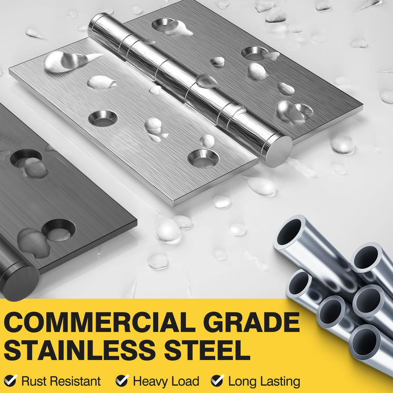 KOLET Ball Bearing Door Hinges, 3.5 x 3.5 Inches Door Hinges, Square Corner Heavy Duty Hinges, Stainless Steel Hinges, No Squeak and Non Removable Pin, Brushed Nickel, 3 Pack Silver