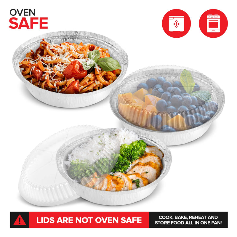 Stock Your Home 9" Round Aluminum Foil Pans with Lids (40 Pack) Pie Tins Disposable 9 Inch with Lid, To-Go Containers for Pies, Cheesecake, Cinnamon Rolls, Flan, 2" Deep Dish Cake Pan for Holidays