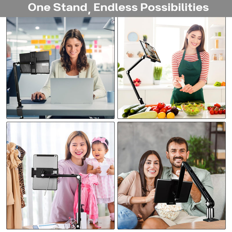 Stand for 16 Inch Portable Monitor - Heavy Duty Aluminum Mount with Infinite Angle Adjustment, Built-in Cable Management - Fits iPad Pro 12.9, Tablets, iPhone (Holds 4.7"-16" Devices) White