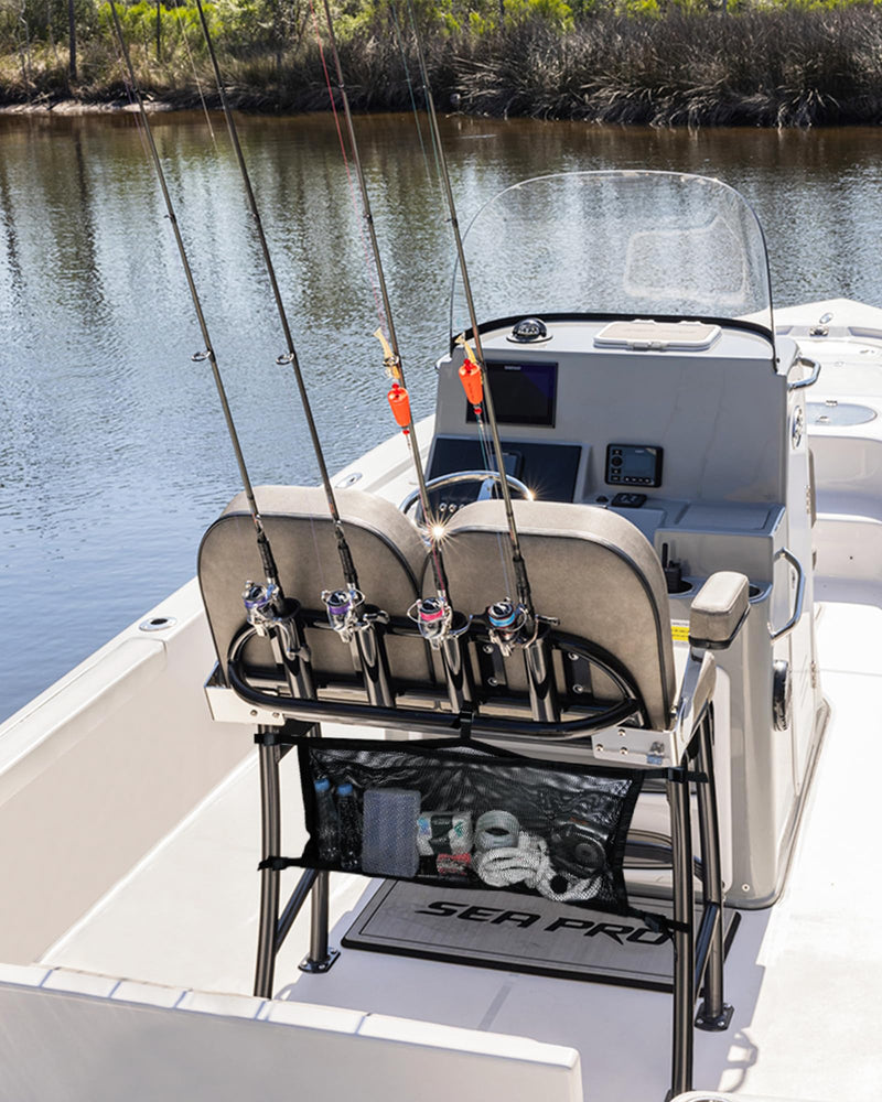 PLOZANO Boat Storage Bag with 3 Divisions, Adjustable Organizer, Mesh Tackle & Life Jacket Holder, Suspended Net for Leaning Post (32 INCH) 32 INCH