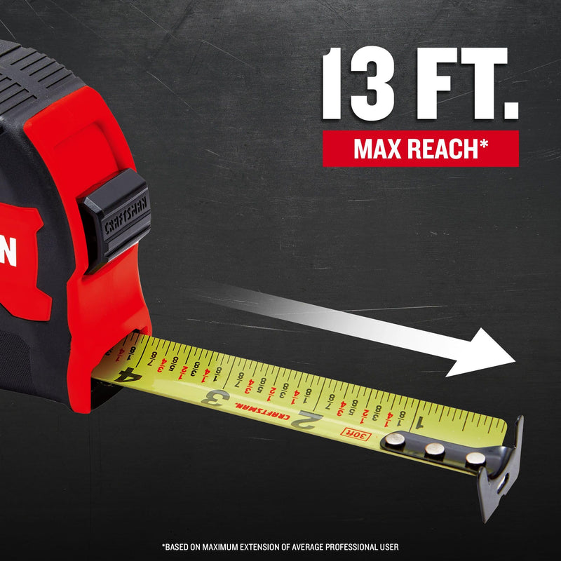 CRAFTSMAN 30-ft Tape Measure with Fraction Markings, Retractable (CMHT37445S) (Pack of 1)