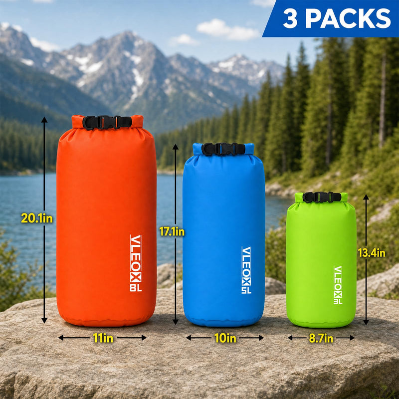 Dry Bag 3-Pack/5-Pack, Ultralight Dry Sack, Lightweight Waterproof Bags Roll Top Sack Set Keeps Gear Dry for Hiking, Backpacking, Kayaking, Camping, Swimming, Boating 3 Pack - 3L+5L+8L