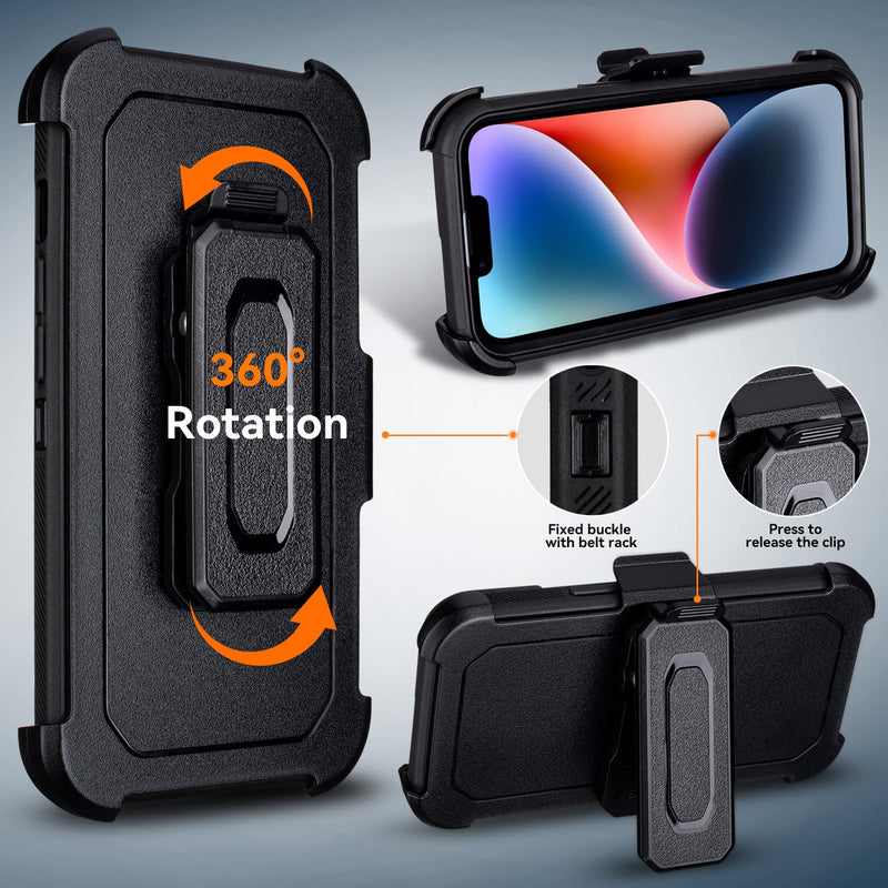 for iPhone 14 Case with Belt Clip Holster, Compatible with Magsafe, Black | Military Grade Drop Protection, 2 Layers of Sturdy, Heavy Duty Shockproof Cover for iPhone 14 Case Rugged