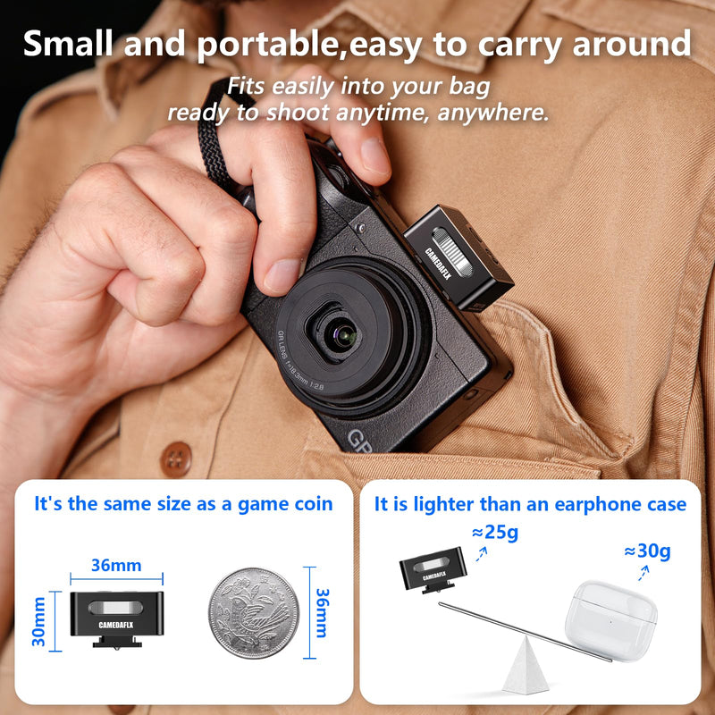 Mini Camera Flash-CF3 Manual Mini Flash,GN5, Aluminum Hot Shoe Flash Speedlight for Ricoh GR3/Sony ZV1/Fuji/Canon/Nikon for Film Camera/DSLR.(Black)