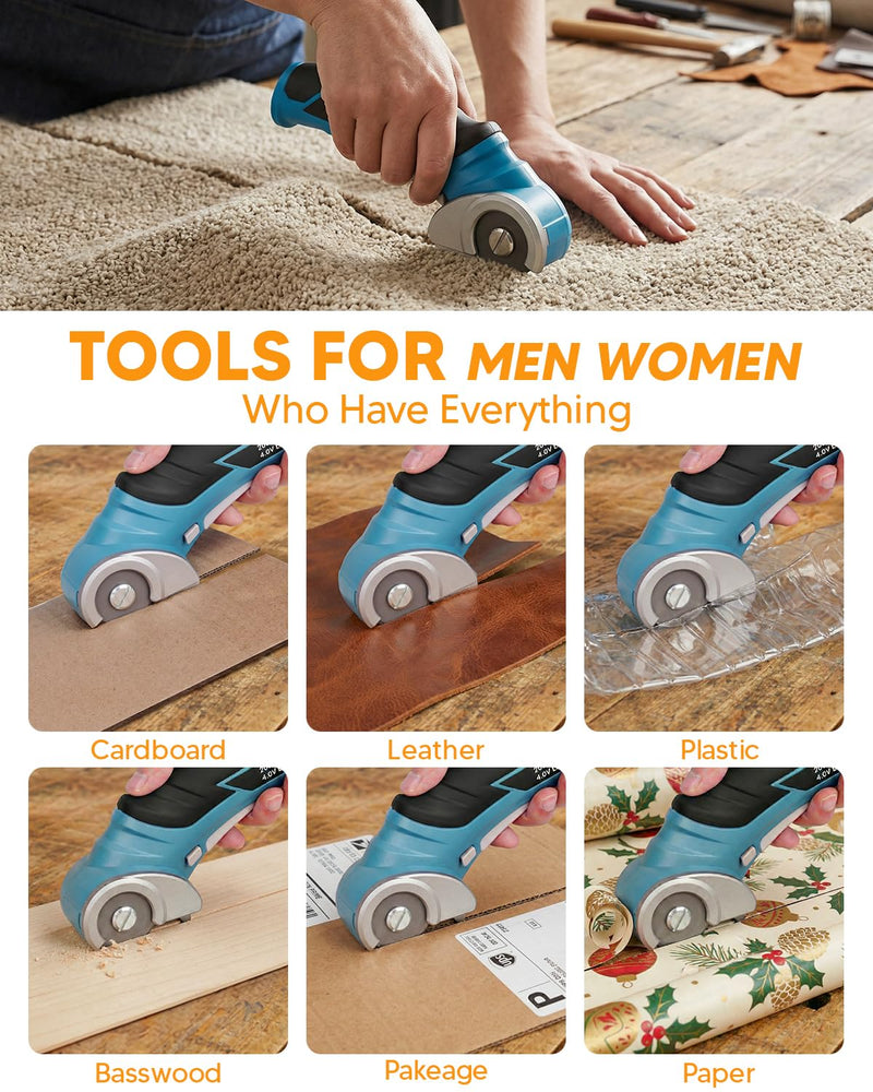 Cardboard Cutter Cordless Electric Scissors - Fathers Day Dad Gifts from Daughter Son, Electric Box Cutter for Cardboard Recycling, Rotary Blade Heavy Duty Carpet Cutting Tools Easter Basket Stuffers Dark Blue