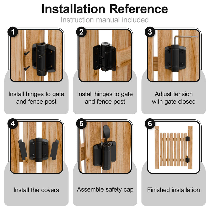 Black Self Closing Gate Hinges Self-Aligning Heavy Duty Spring Hinges ，Adjustable Tension ， Pool Safety Hinge，Square Post, Aluminum Gates ，Swing Close (1, Black) 1