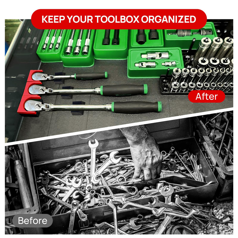 Ratchet Organizer Kit - 3 pack set, with Strong Magnets, Ratchet Organizer for tool box drawer, Keep Tools Organized, for Garage, Workshop(Red/Black) Red