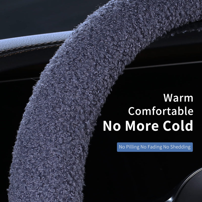Furry Winter Car Steering Wheel Cover for Women, Soft Fleece Plush Warm Universal Auto Accessories for Jeep, Truck, Van, F150, Fuzzy, Anti Slip, Blue, Large Size, 15.2-16in Riviera Large (15.2-16 inches / 38.6-40.5 cm)