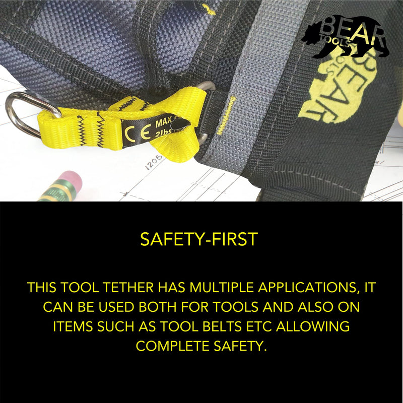 BearTOOLS Yellow Flat D-Ring Tool Tail Tethers, 2-In-1 Application, Max Load 0.9KG, 12CM x 12MM (24, Yellow) 24-pack