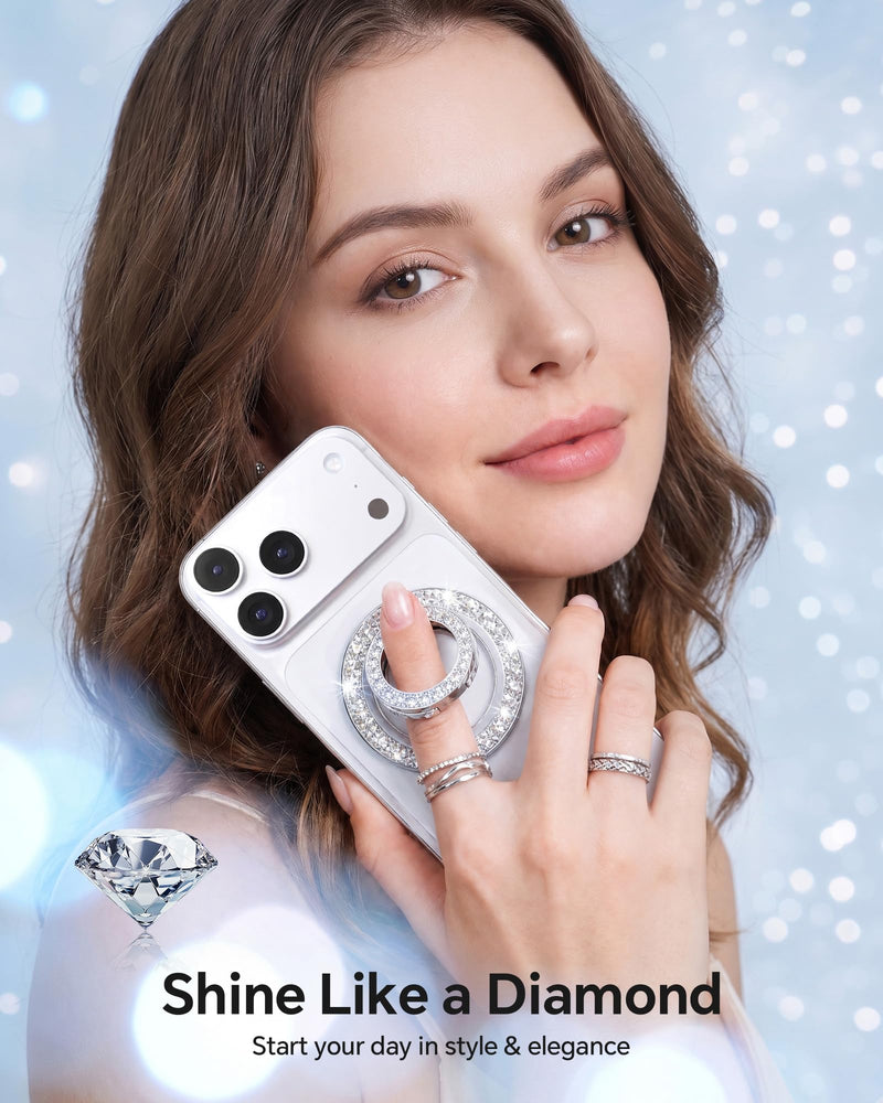 Magnetic Phone Ring for MagSafe Phone Grip, Super Magnet, Stylish Ring Holder Stand with for iPhone 17 16 15 14 13 12 Pro Max Air, Mag Safe Women Decor Accessories, Glitter Silver 2026