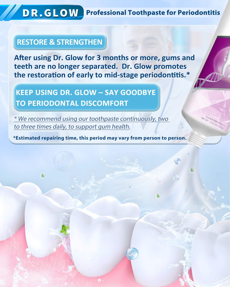 Dr. Glow Toothpaste Gum Repair for Receding Gums, Periodontal Disease, Bad Breath, Gum Regrowth, Loose Tooth Repair - 2 Tubes Pink 3.52 Ounce (Pack of 2)