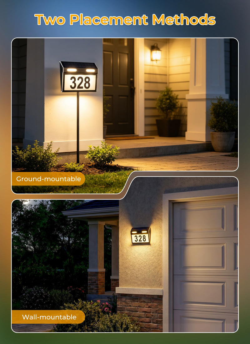 Brightown Solar House Number for Outside Address Signs - Stainless Steel Shell & Pole 3 Colors Waterproof Wall Mounted/In-Ground - Solar Powered Address Plaque for Yard Garden Home (Black) Black
