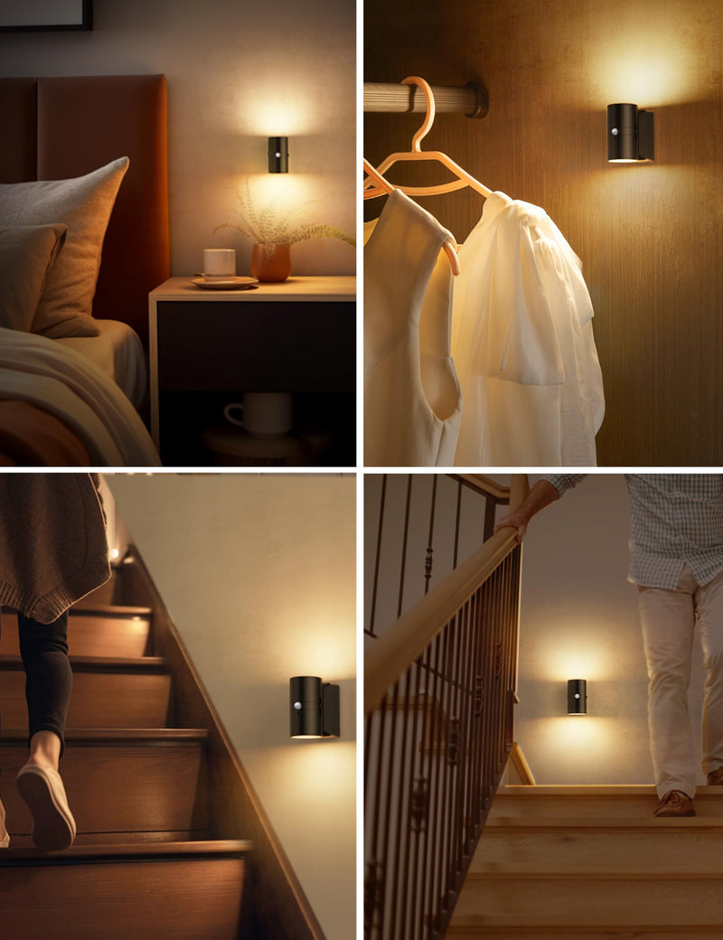 L LOHAS LED Motion Sensor Night Light, Rechargeable Night Light, 0-100LM Dimmable, 3000K Soft White, 2 Pack Wireless