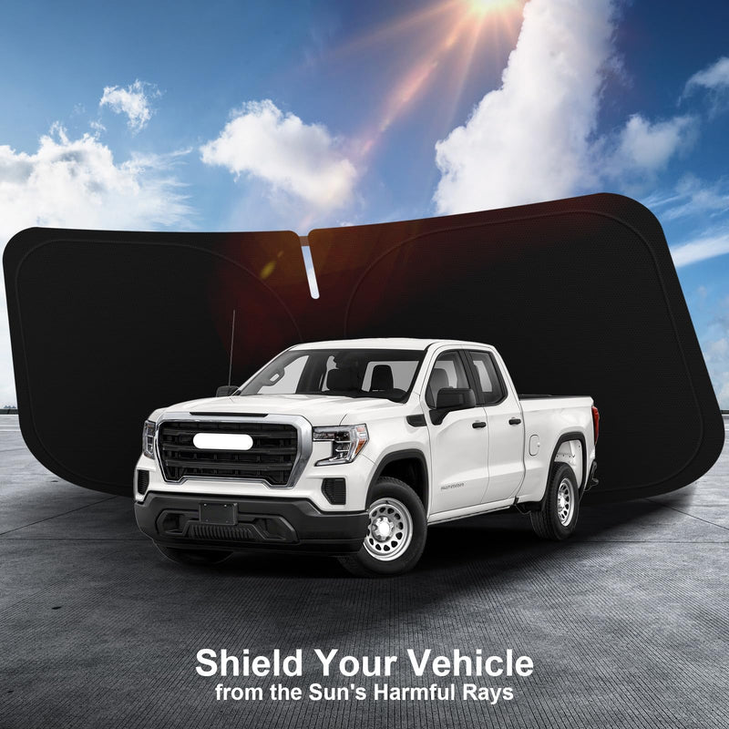 Car Windshield Sun Shade Compatible with 2025 2024 2023 2022 2021 2020 2019 GMC Sierra 1500 2500 3500 SLT, AT4, Denali Accessories Foldable Sunshade Truck Custom Windshield Sun Visor For 2019-2025 GMC Sierra 1500 2500 3500