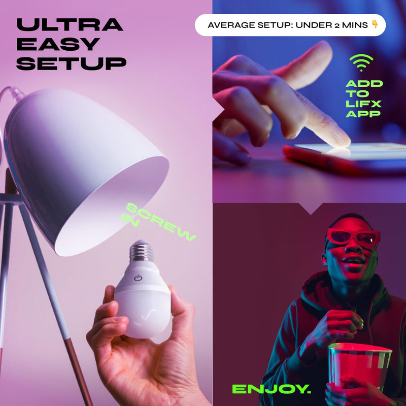 LIFX Color Smart Light Bulbs (2-Pack) A19 E26, Matter Compatible RGB + Tunable White (800 Lumens), WiFi Dimmable Color Changing (2.4GHz), Compatible with Apple HomeKit, Alexa & Google 2 Count (Pack of 1) 60W Equivalent