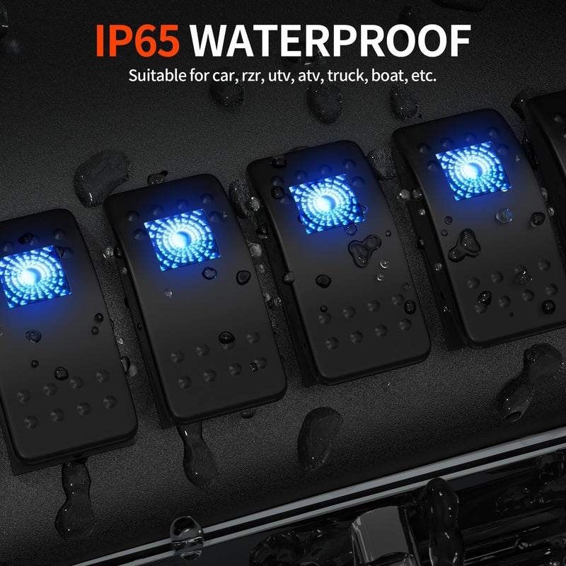 DaierTek Marine Boat Rocker Switch 12V, Lighted Blue LED Waterproof Rocker Switch 12 Volt for UTV RZR SPST 3 Pin ON/Off 20A Heavy Duty with Night Glow Sticker