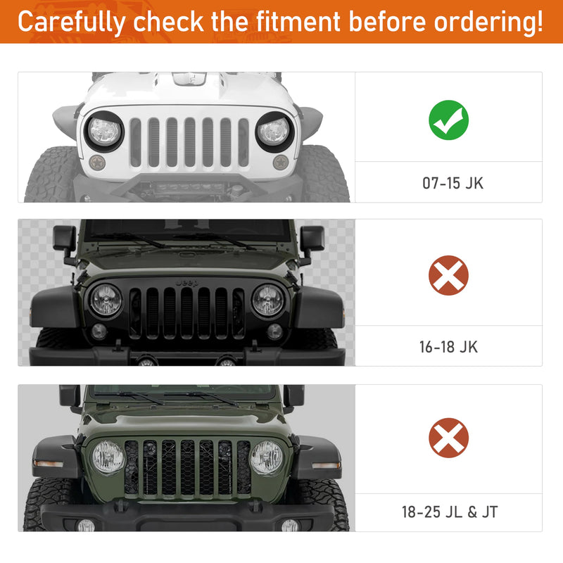 Hooke Road Wrangler Headlight Cover Angry Bird Bezels Trim Matte Black Accessories for 2007-2015 Jeep JK Wrangler & Unlimited - Pair