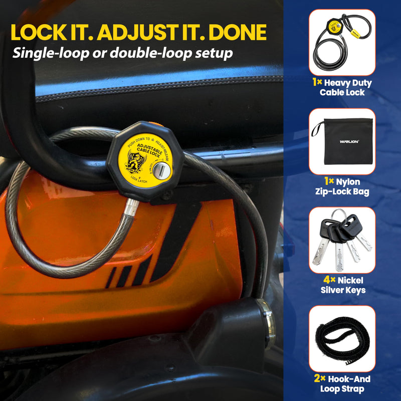 WARLION Heavy Duty Adjustable Cable Lock, 6ft x 3/8" Braided Steel Security Cable, Outdoor Anti-Theft Lock for Bicycles, Scooters, Patio Furniture, Spare Tires, Generator, Cooler, Grill, Ladder 6ft x 3/8" diameter