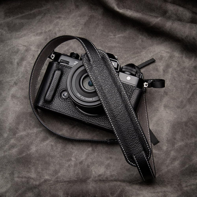 Handcrafted Vintage Half-Wrap Camera Protector Genuine Leather Camera Case for Nikon ZF (Black combination set) Black combination set