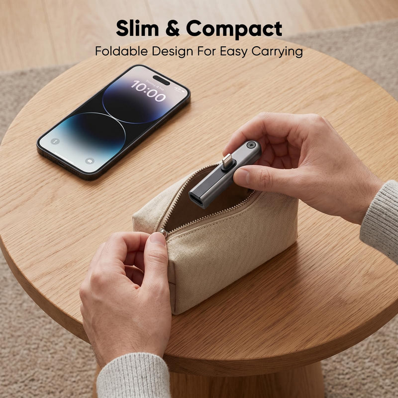 Adapter for Lighting Male to USB-C Female 27W Fast Charging | Foldable Phone Holder, 480 Mbps Data Transfer, 90-Degree Angle, Premium Aluminum Alloy, for iPhone/Samsung Lightning male to USB-C female
