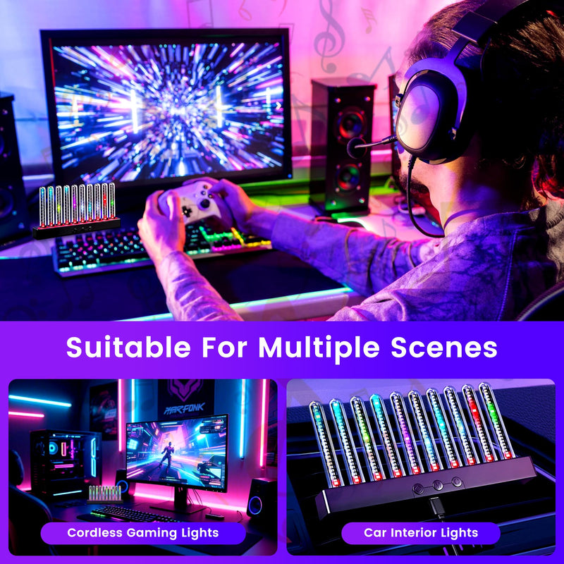 Audio Visualizer Gadget Rechargeable RGB Sound Activated Light Bar, 250 Pixels Music Spectrum Analyzer Display Car Interior Lights Ambient with Game Room Decor for Boys Unique Gifts (E2-Rechargeable) E2-Rechargeable