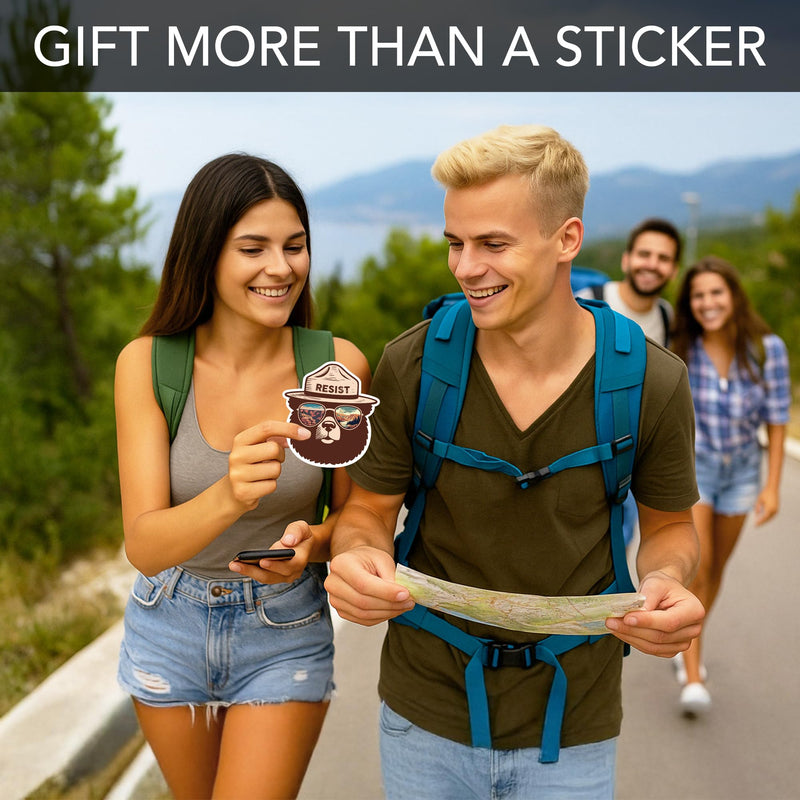 Funny Smokey The Bear Sticker, Smokey The Bear Resist Bumper Stickers for Car Truck Laptop, Firefighting Wildfires Camping Stickers, National Parks Gifts for Men, Women, Nature Lovers, 4.6x5 1