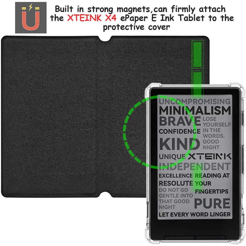 2in1 Magnetic Detachable Flip Case for 4.3'' XTEINK X4 E-Book Reader Ultra-Thin Lightweight Leather & TPU Transparent Cover with Magnetic Closure (Misty Forest) Misty Forest
