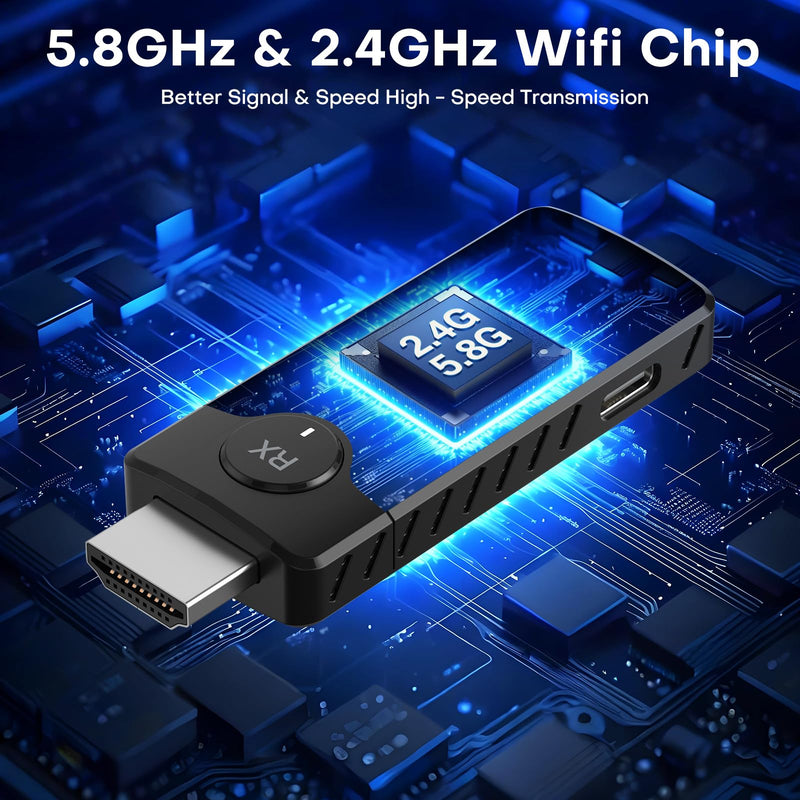 Wireless HDMI Transmitter and Receiver for Streaming Kit,Built-in Antenna Low-latency transmission of 1080P HD video streams,Video/Audio to Monitor from PC,Auto Pairing for Laptop/TV/Monitor/Projector Vertical Grain Black