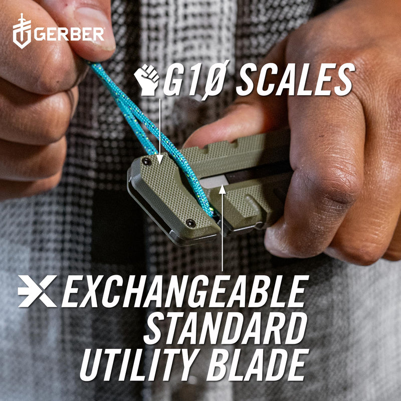 Gerber Gear Prybrid Utility EDC Multitool Pocket Utility Knife, Razor Knife with Retractable Box Cutter Blade and Pry Bar, Green G10 with Clip