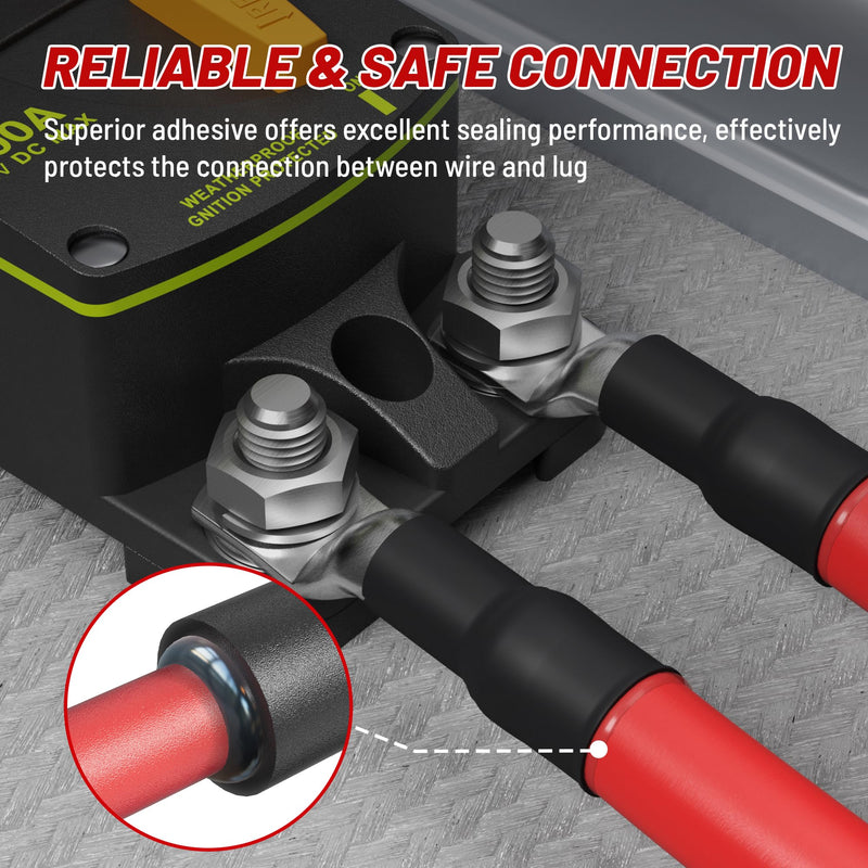RED WOLF 20PCS 2/0 AWG-3/8 Marine Grade Wire Lugs, Tinned Copper Ring Terminal Connectors Ends W/3:1 Dual Wall Adhesive Heat Shrink Tubing, Heavy Duty Anti-Rust Battery Cable Ends