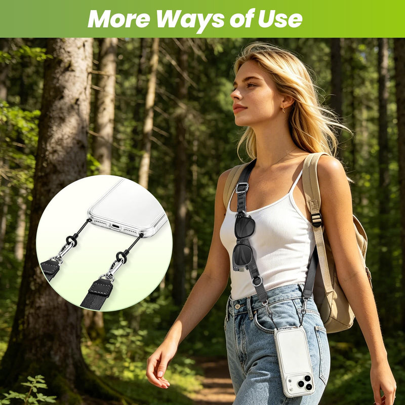 Multifunctional Phone Lanyard, 3 in 1 Cell Phone Detachable Adjustable Crossbody Strap & Neck Lanyard & Wrist Lanyard with 2x Tether Tab for Most Smartphones, Outdoor Travel Essential Black Blackx1