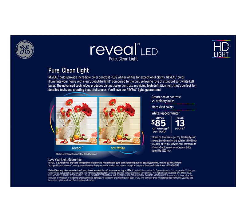 GE Reveal 8-Pack 60 W Equivalent Dimmable Color-Enhancing 2850K Warm White A19 LED Light Fixture Light Bulbs Fixture