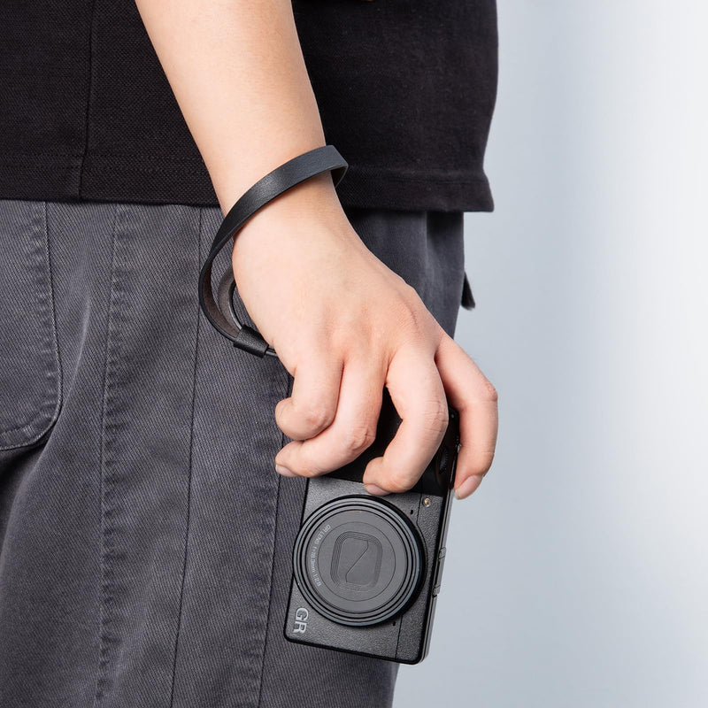 Nappa Leather Quick Release Camera Wrist Strap | Genuine Nappa leather with a soft, lightweight feel and secure quick release; fits most compact cameras. Black