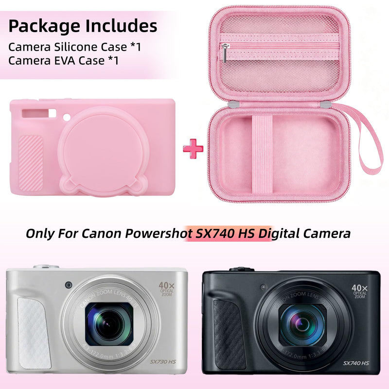Case for Canon PowerShot SX740 SX730, Hard Case + Silicone Cover, Pink | Protective Carrying Bag, Dust & Scratch Resistant, Compact Portable, Vlog Shooting & Daily Travel Use