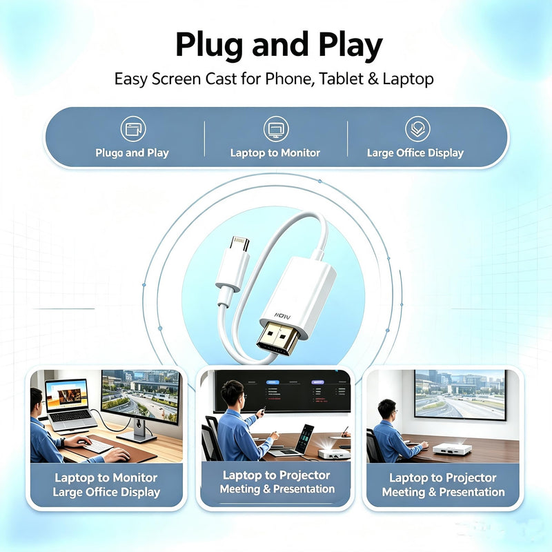 Lightning to HDMI Adapter,for Phone to TV/Projector/Monitor,1080P Digital AV Adapter Sync Screen Woven Cable Compatible iOS-Compatible Digital AV Connector WHITE