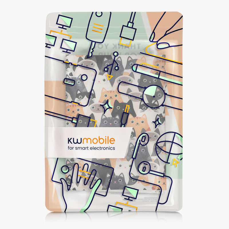 kwmobile Linen Printer Cover Compatible with HP Smart Tank 7305 Case - Cats Orange/Black/White Cats 29-01-02