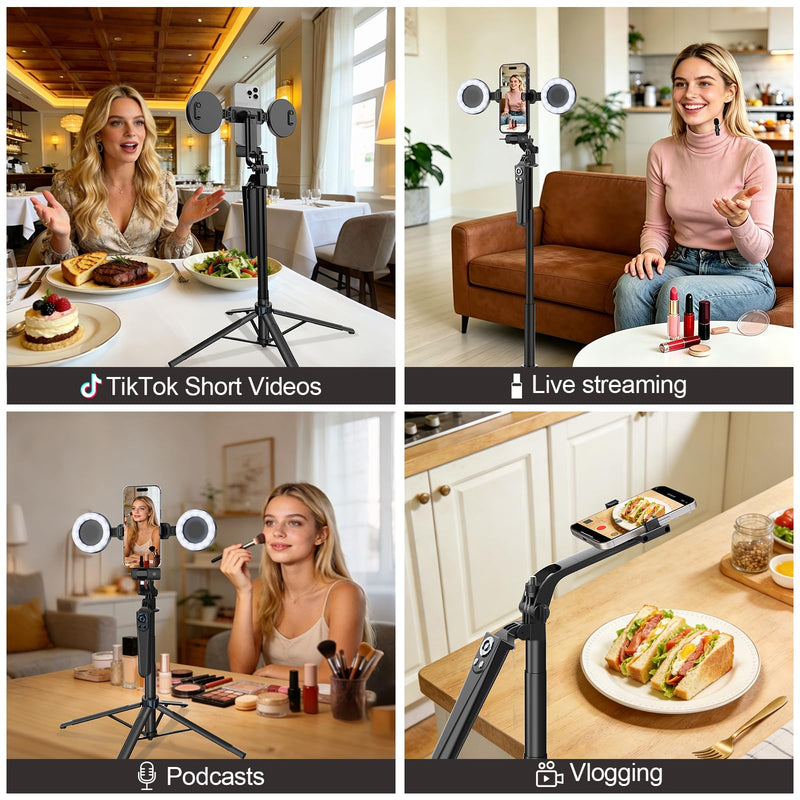 Content Creator Essentials Vlogging Kit for iPhone, Tripod & Wireless Mic | 71" Tripod with light, remote, selfie stick, phone stand. Designed for TikTok, YouTube, video recording