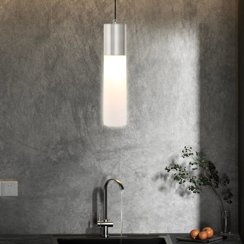 LED Kitchen Pendant Lighting Over Sink 1-Light Brushed Nickel Pendant Lights Modern Dining Table Lights Ceiling Hanging Lamp with Milky White Lampshade, Adjustable Height, 3000K-6000K 1-Light 1-Pack