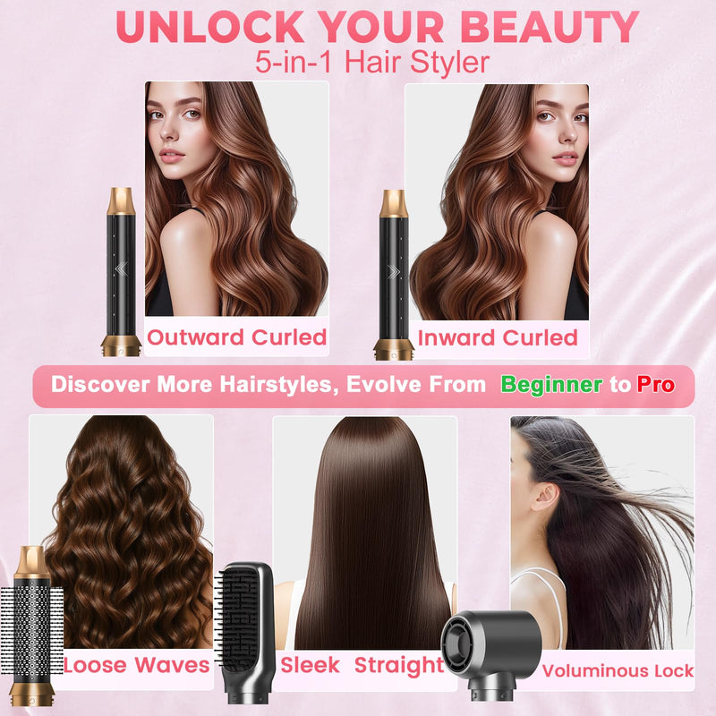 5 in 1 Hot Air Styler, Hair Dryer Brush with Auto Wrap Curlers, 3 Heat Settings, Fast Drying & Volumizing – Includes Curling Barrels & Straightening Comb (Matte) | Multi Hair Styling Tool with 3 Heat Settings, Curling Barrels and Straightening Comb for...
