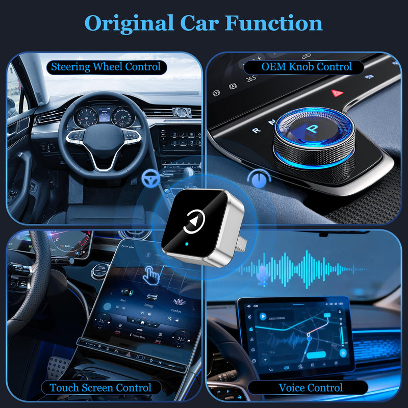 2026 Upgraded Wireless CarPlay Adapter for iPhone & Android, Auto-Connect | 2-in-1 Adapter, Fast Auto-Connect, Stable Connection, Mini Size Plug, For iPhone & Android, Convert Wired to Wireless Dongle Silver