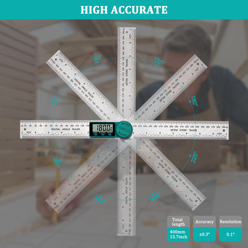 Digital Angle Finder Protractor, Angle Finder Ruler with 7inch/200mm, Angle Measuring Tool for Woodworking/Carpenter/Construction/DIY Measurement(2 Batteries Included) (Stainless Steel) Stainless Steel