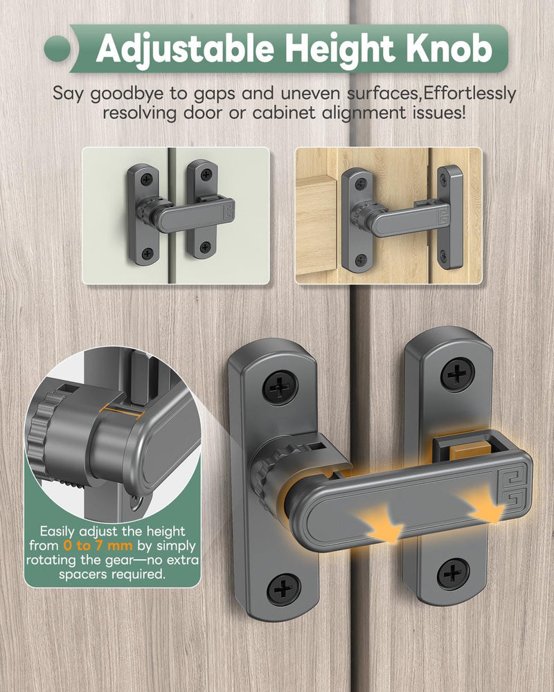 Adjustable Barn Door Locks, 90/180 Degree Sliding Door Latch, Protect Home Security Gate Latch for Bedroom, Barn, Cabinet, Garden, Fence (Grey-2 Pcs) Grey-2 Pcs