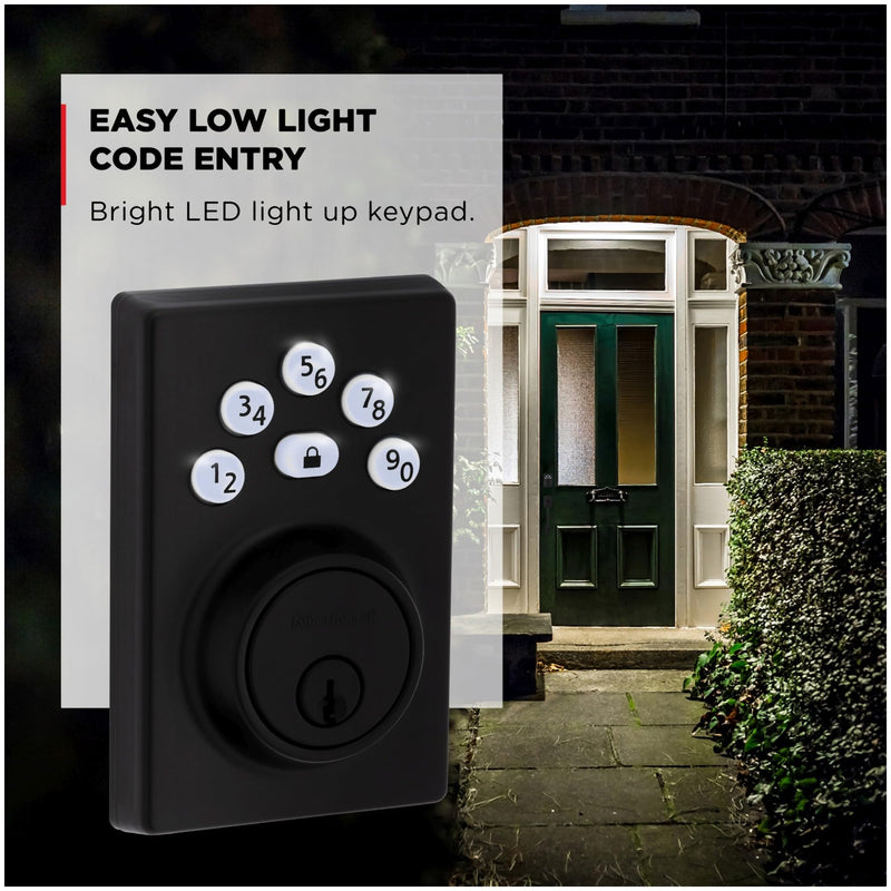 Kwikset 9240CNT-514 Contemporary Powerbolt Electronic SmartCode Deadbolt with RCAL Latch and RCS Strike Matte Black Finish No Size