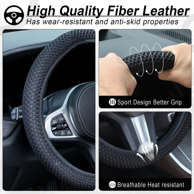 Alpmosn Elastic Stretch Steering Wheel Cover, Universal Interior Accessories Steering Wheel Cover for Women & Men, Breathable Microfiber Ice Silk, Anti-Slip, Odorless, Easy Carry(Black) Black