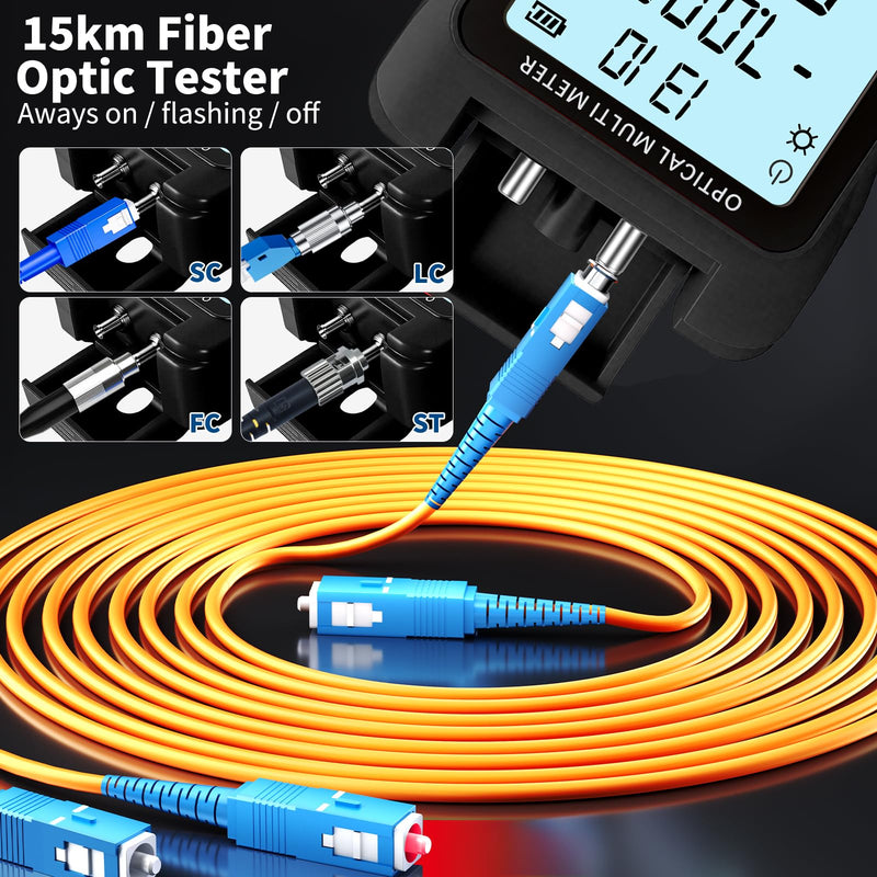 Portable 5-in-1 Fiber Optic Cable Tester with Optical Power Meter, Cable Finder,Visual Fault Locator & RJ45 Network Cable Test, SC/FC/ST Universal Interface with LC Adapter Black