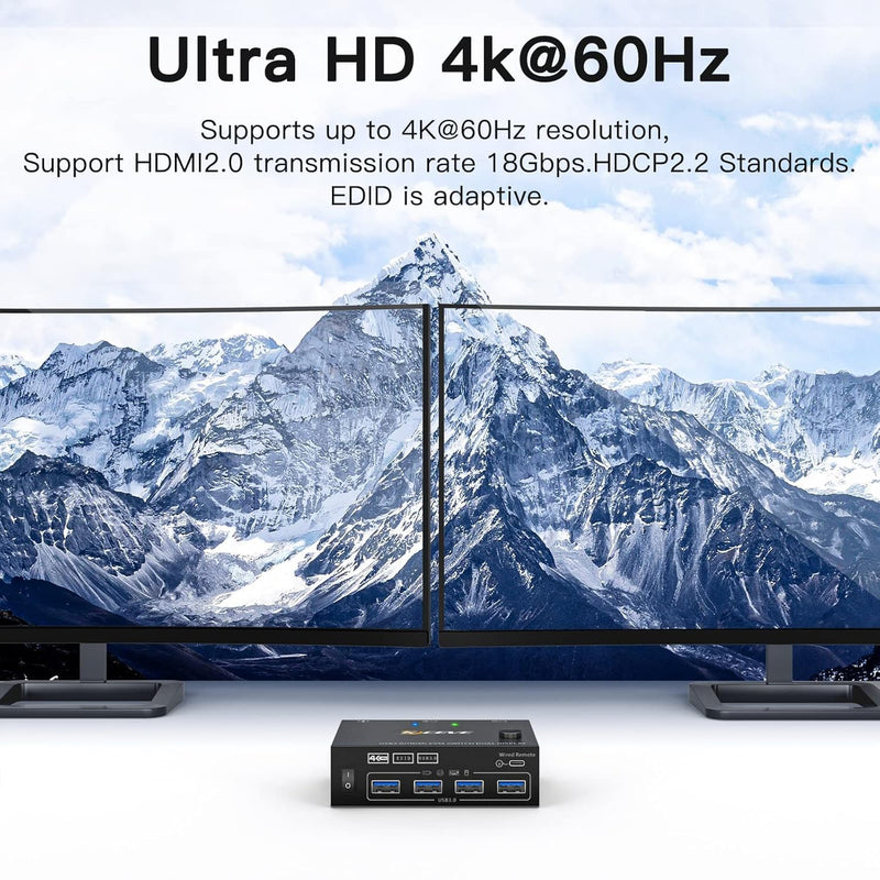 8 Port HDMI KVM Switch 4K@30Hz, 8 in 1 Out USB 2.0 KVM Switches for 8 Computers Share 1 Monitor and 4 USB Devices, 8 Port KVM Switch with Wired Remote and 8 USB Cables HDMI KVM Switch 2 Monitors