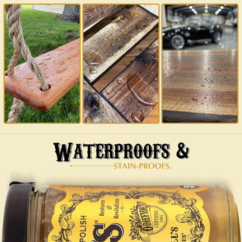 Odie's Oil - Universal Finish for Wood, Leather, Plastic, Vinyl, Metal & More - 4 Oz Jar - Waterproof, Food Safe, Solvent Free Non-Toxic Finish