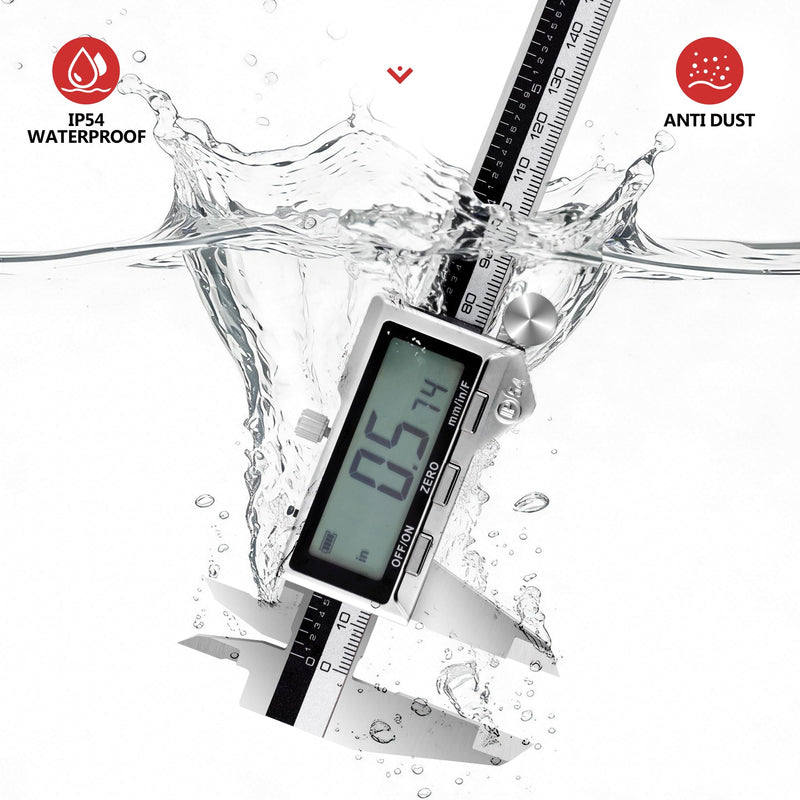Rechargeable Digital Caliper 6 Inch, Stainless Steel | Large LCD Display, Inch/mm/Fraction Conversion, Electronic Micrometer, Professional Vernier Measuring Tool 0-6"